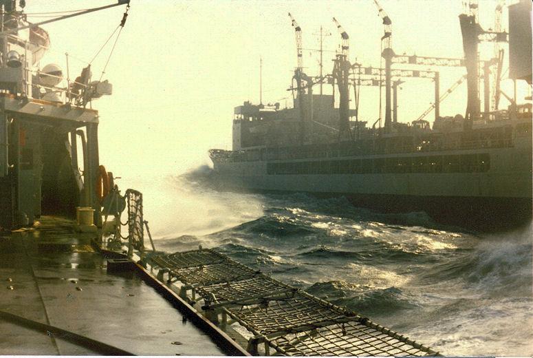 ZA-DM-RAS1-.jpg - RFA Tidespring RAS Liquids somewhere in the N.Atlantic during STANAFORLANT 1977 -photo©David Marchant