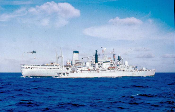 ZA-ras4-.jpg - RFA Lyness? and HMS Birmingham conducting RAS (S) with Ambuscade’s Wasp doing VERTREP-photo©David Marchant